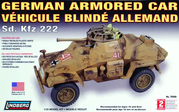 Model plsatikowy Lindberg - Lekki niemiecki wóz opancerzony Sd. Kfz 222 Nowość