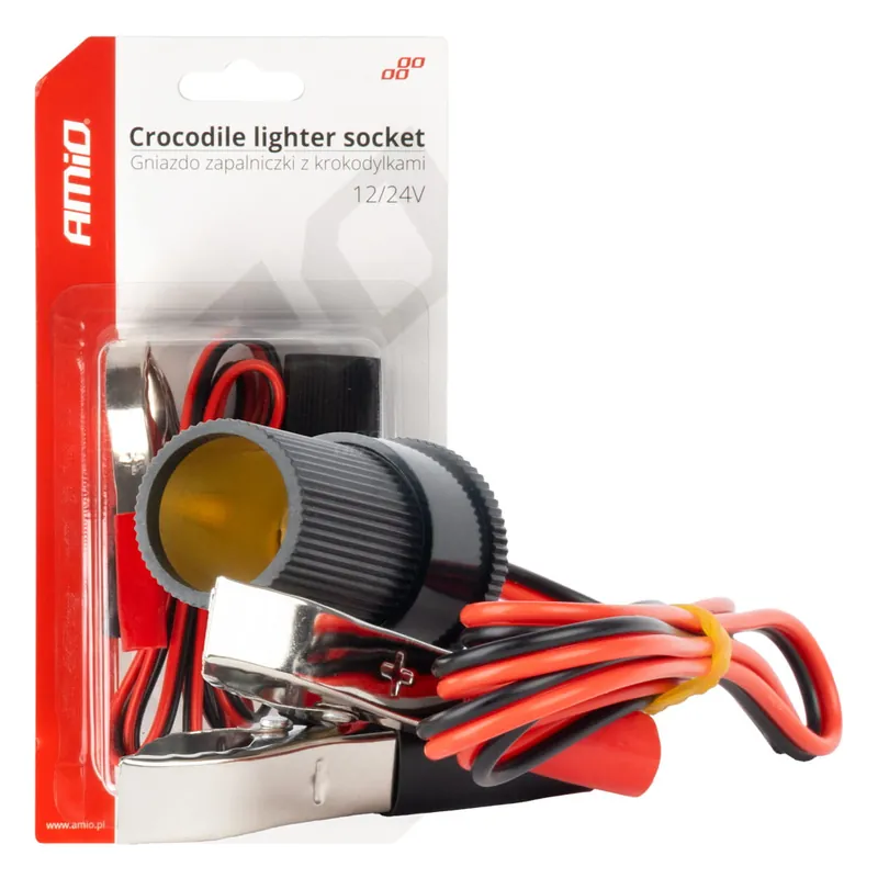 Wysoka jakość Adapter gniazda zapalniczki z wyjściem na krokodylki 12V 24V 100cm AMIO-03804