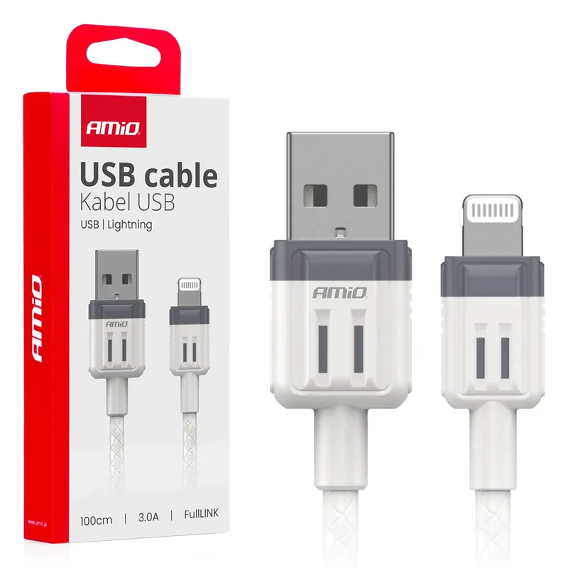 Kabel do ładowania USB-A - LIGHTNING IPHONE 3A 100cm FullLINK AMIO-03907 Dostępne od ręki