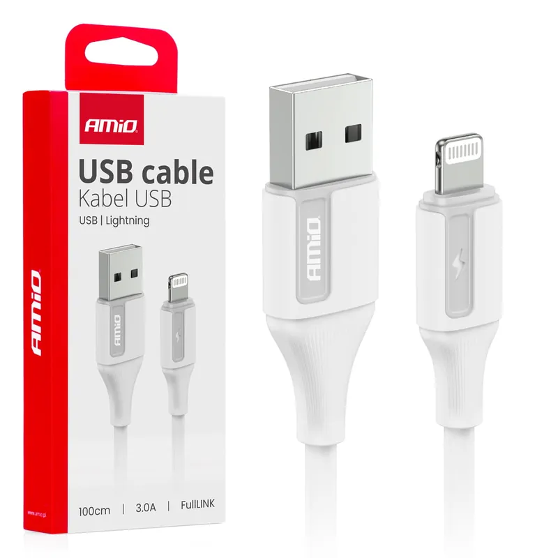 Kabel do ładowania USB-A - LIGHTNING IPHONE 3A 100cm FullLINK AMIO-03919 Promocja