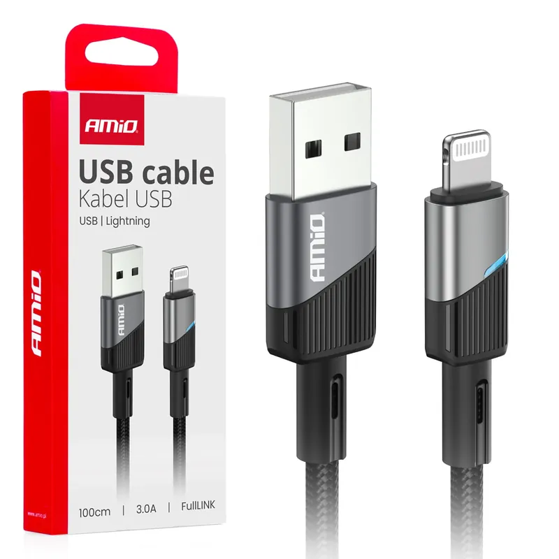 Łatwy zwrot Kabel do ładowania USB-A - LIGHTNING IPHONE 3A 100cm FullLINK AMIO-03925