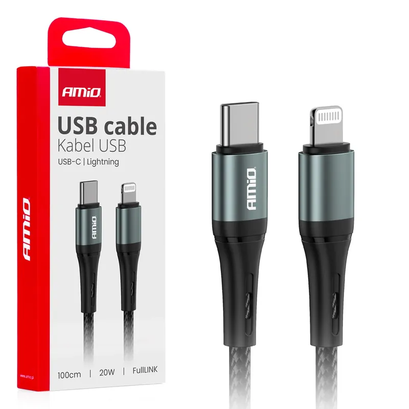 Kabel do ładowania USB-C - IPHONE LIGHTNING 20W 100cm AMIO-03916 Wysoka jakość