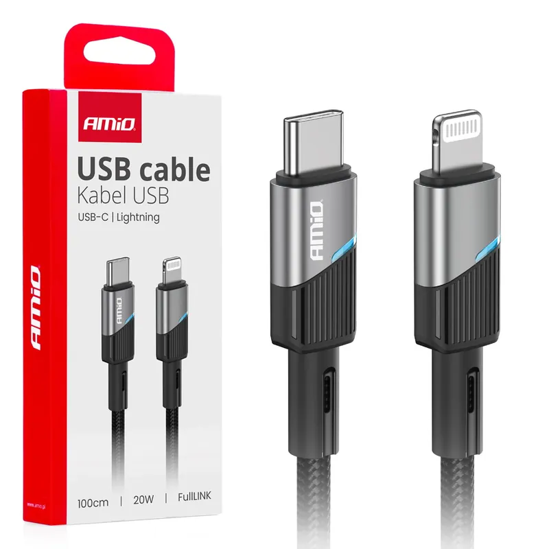 Kabel do ładowania USB-C - IPHONE LIGHTNING 20W 100cm AMIO-03928 Zniżka