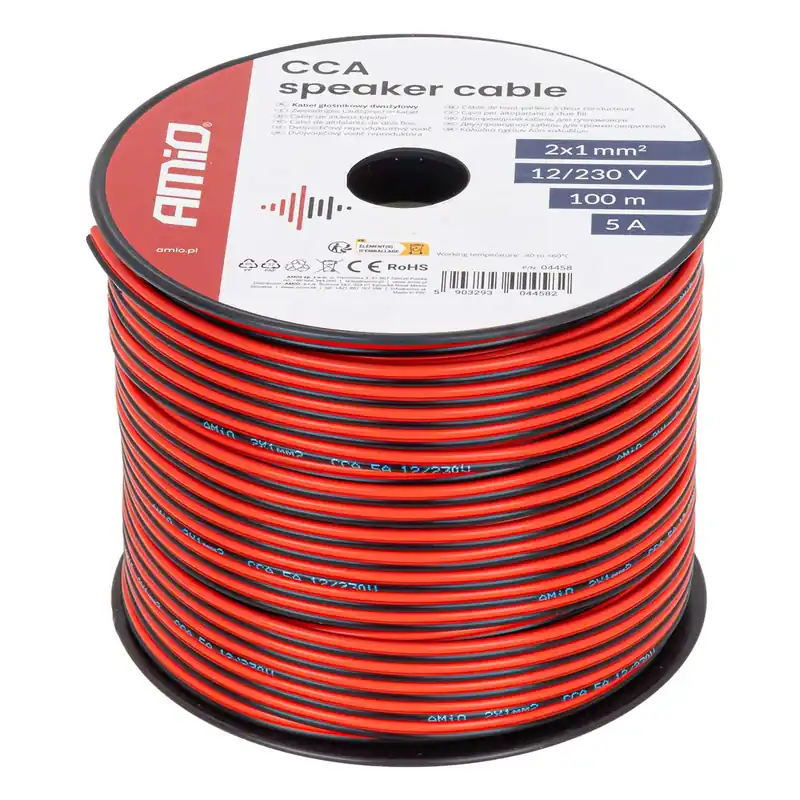 Kabel głośnikowy dwużyłowy CCA 2x1mm2 100m 5A AMIO-04458 Do wyczerpania zapasów