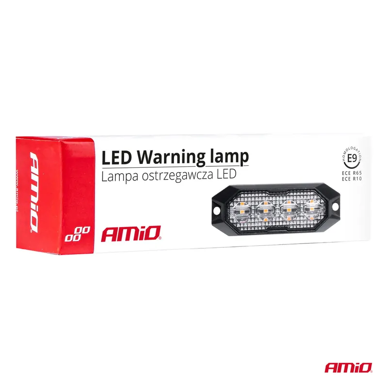 Lampa błyskowa ostrzegawcza płaska 4x3W LED R65 R10 12V 24V AMIO-03929 Ograniczona ilość