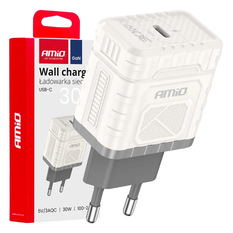 Ładowarka sieciowa Quick Charge GaN PD 30W USB-C AMIO-04285 Okazja