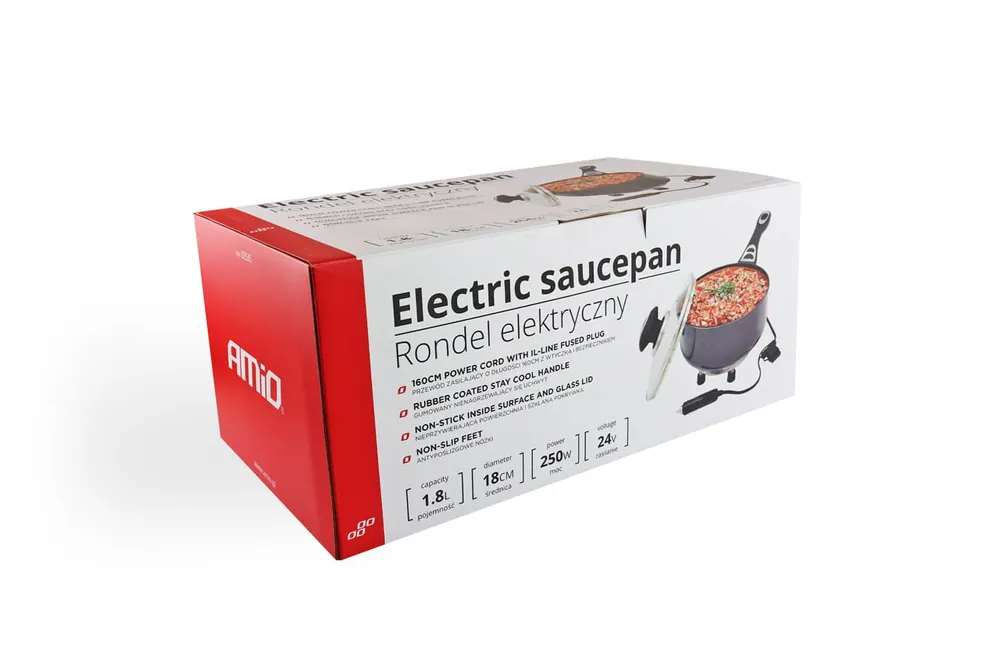 Najlepsza cena Rondel garnek elektryczny z pokrywką do samochodu 18 cm x 8 cm 250W 24V AMIO-02535