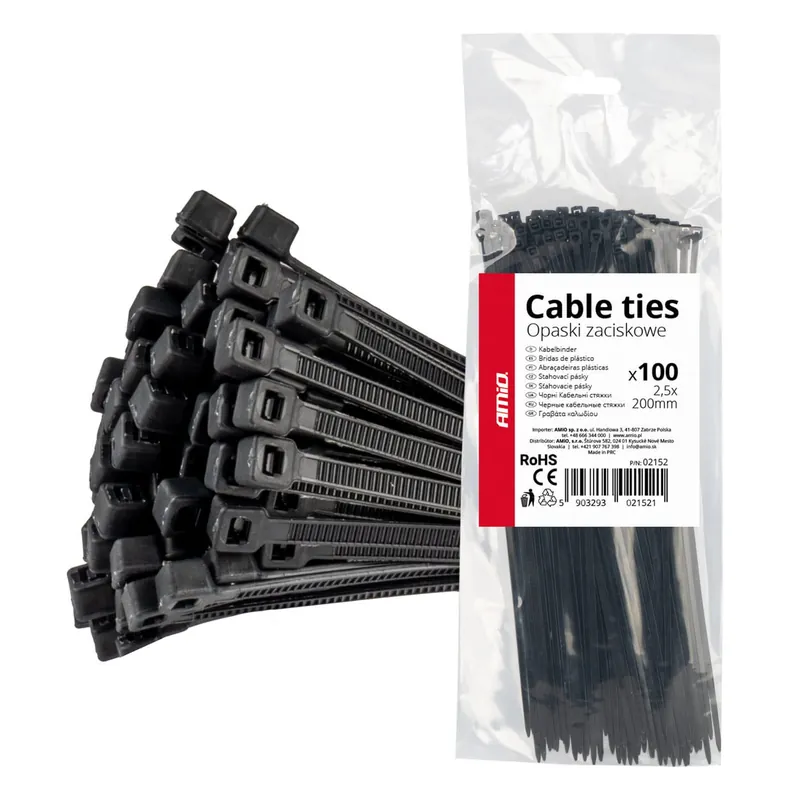 Promocja Taśmy opaski zaciskowe kablowe czarne 2,5x200mm - 100 szt. AMIO-02152