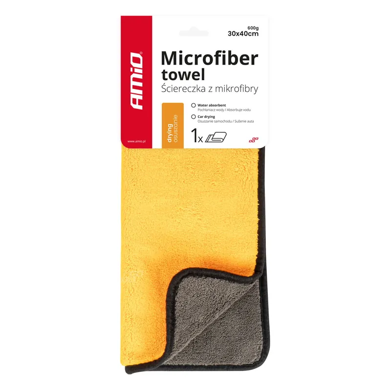 Tylko dziś Ściereczka ręcznik do osuszania samochodu mikrofibra 30x40 cm 600g/sqm AMIO-02868
