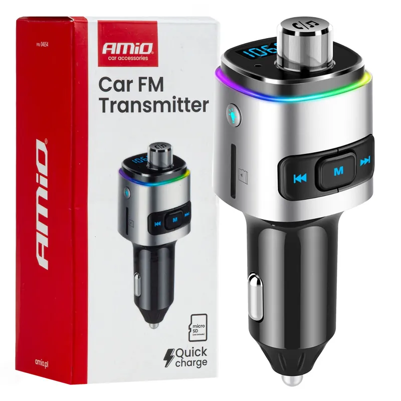 Obniżka ceny Transmiter samochodowy FM 2×USB-A microSD 12V 24V AMIO-04654