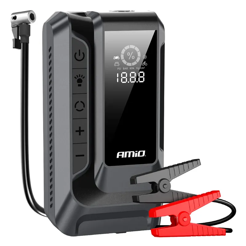 Urządzenie rozruchowe 4w1 booster powerbank kompresor latarka LED 12V 12Ah 1600A AMIO-04677 Cena promocyjna