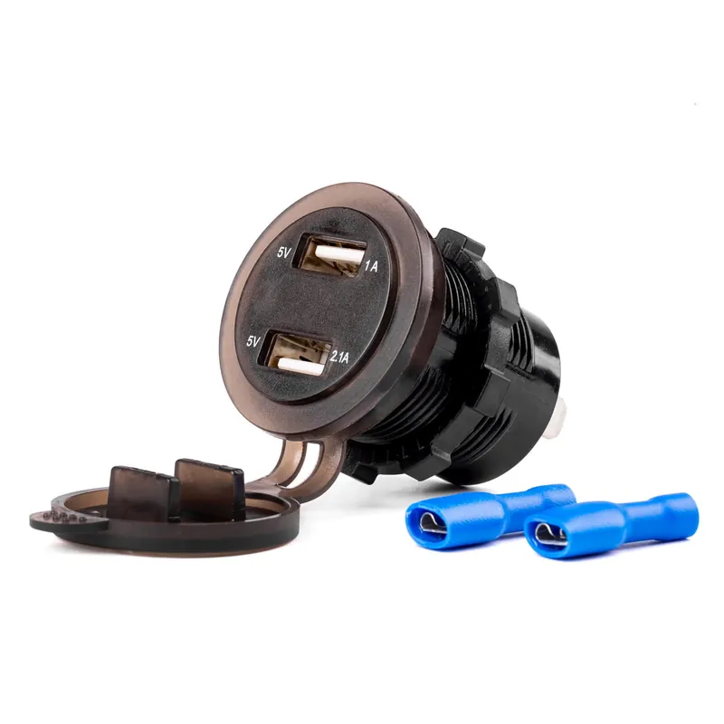Nowy Wodoodporna ładowarka z gniazdami i testerem napięcia 2x USB 12V 24V MOD-06 AMIO-02856