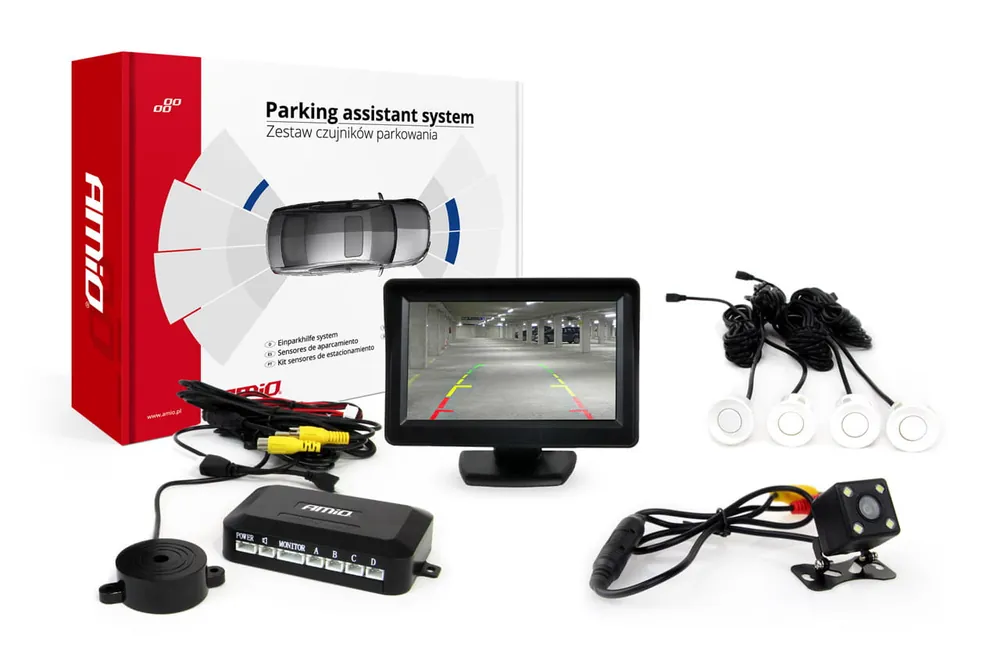 Kup online Zestaw czujników parkowania TFT01 4,3" z kamerą HD-315-LED 4 sensory białe