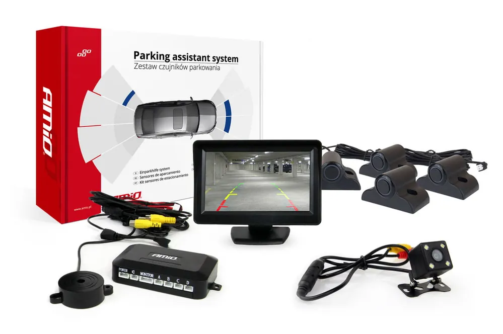 Zestaw czujników parkowania TFT01 4,3" z kamerą HD-315-LED 4 sensory czarne Truck Promocja