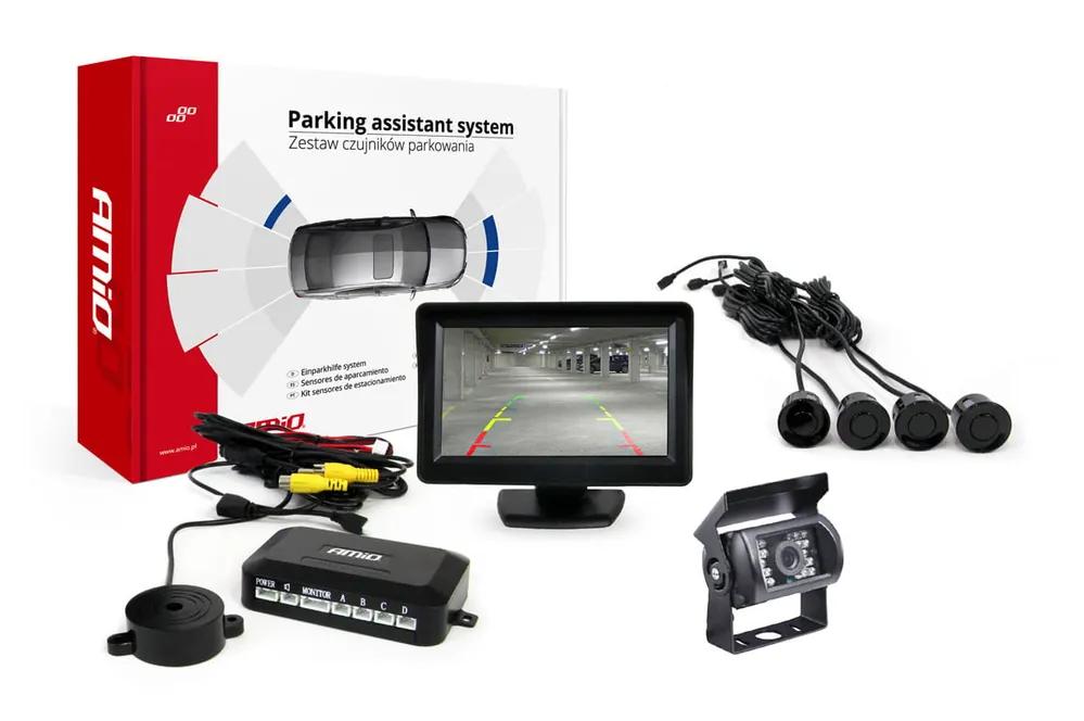 Zestaw czujników parkowania TFT01 4,3" z kamerą HD-501-IR 4 sensory czarne Do wyczerpania zapasów
