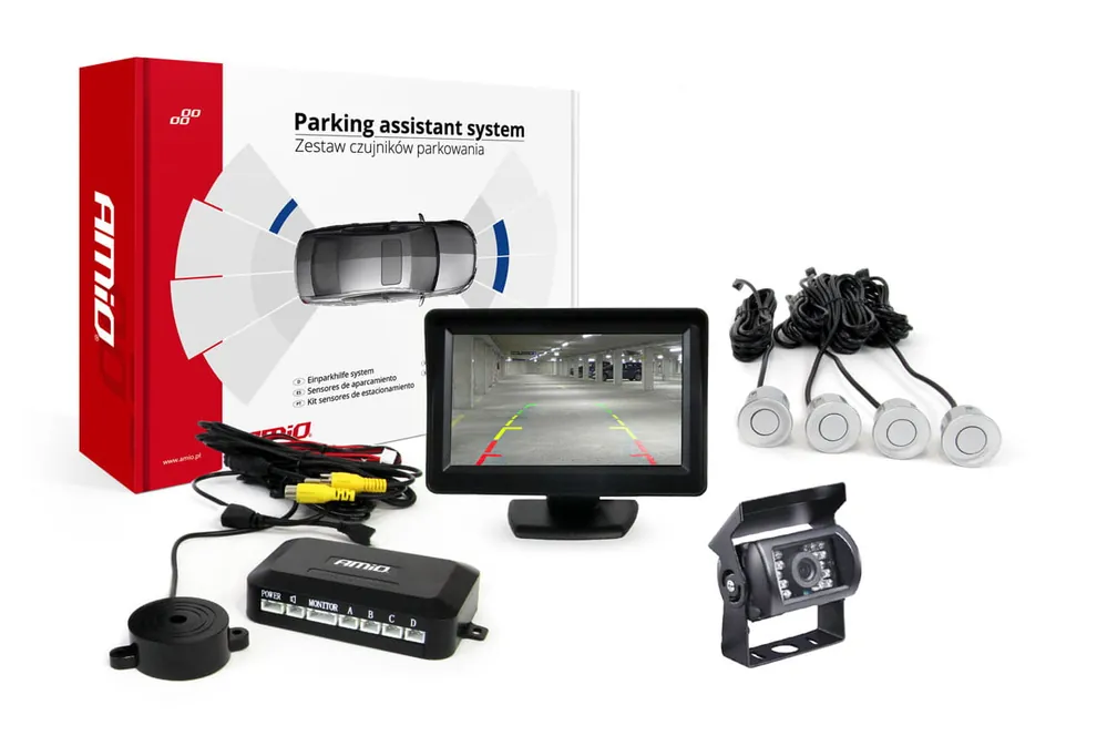 Bestseller Zestaw czujników parkowania TFT01 4,3" z kamerą HD-501-IR 4 sensory srebrne