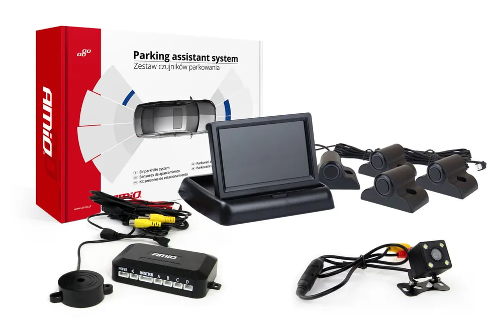 Oferta limitowana Zestaw czujników parkowania TFT02 4,3" z kamerą HD-315-LED 4 sensory czarne Truck