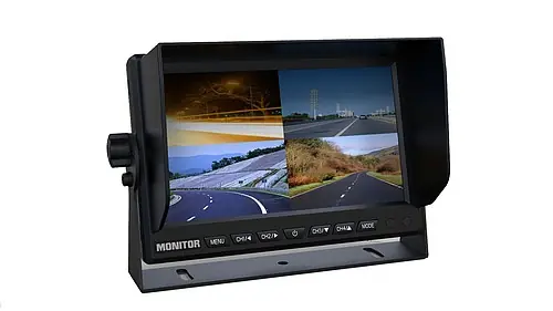 7" LCD Monitor, cyfrowy panel 800*480, 300 cd, z ramką przeciwsłoneczną, możliwość wyświetlania 4 kamer jednocześnie podłączenie 4 x RCA Bezpieczne zakupy