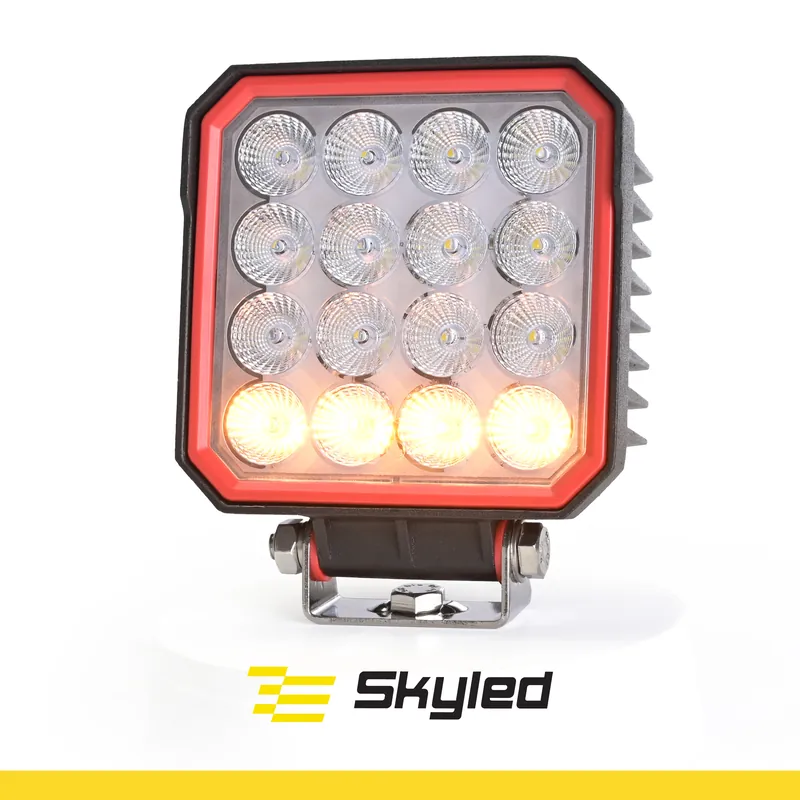 Lampa robocza ze światłem ostrzegawczym (R65) SKYLED RED LINE kwadratowa 36W,10-32V, 3420 Lm, IP67 (światło rozproszone) ADR Rabat