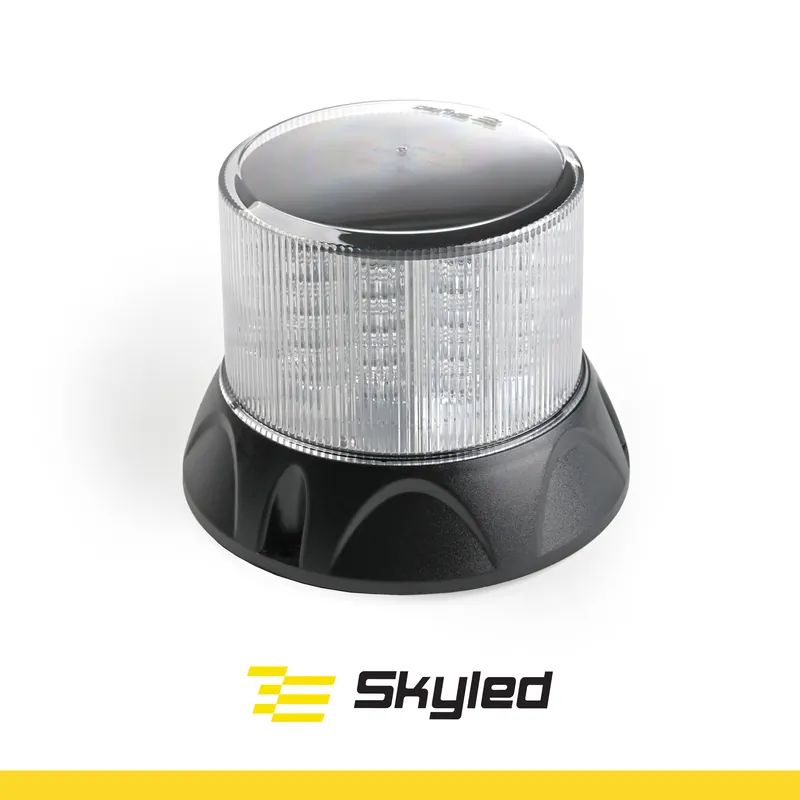 Tylko do końca tygodnia Światło ostrzegawcze (kogut) SKYLED 12-24V (3 śrubki, biały klosz, pomarańczowy LED, R65) wys: 127 mm I śr: 165 mm