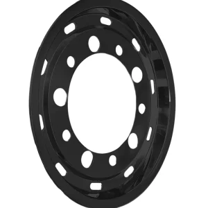 Czarny kołpak na przednią felgę TruckKing 22,5"x11,75" ET130, stal nierdzewna, mocowany na śruby, 10 otworów, PCD 335mm, Super Single (RAL9005 Połysk) Premium