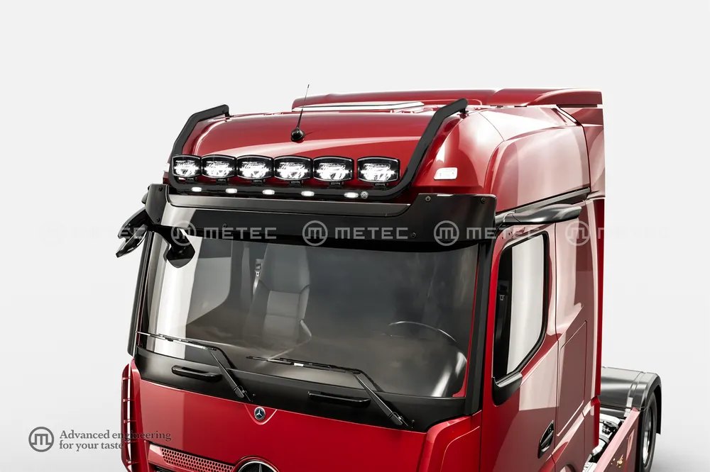 Dostępne od ręki Rama dachowa spływająca z wiązką i zaciskami na 6 odbiorników z LED do MB Actros 2011 MP4 MP5 BIGSPACE -25; 25- (ProCab), czarna