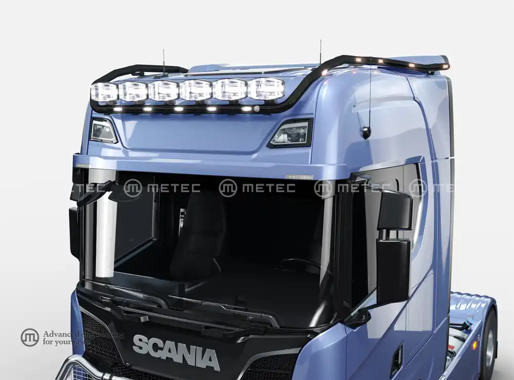 Rama dachowa HYDRA, Scania R/S/G 16- HIGH, na 6 odbiorników z wiązką i zaciskami, LED, malowana na czarno Darmowa dostawa